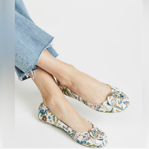 Tory Burch Shoes - Tory Burch Minnie Ivory Meadow Folly floral leather ballet flats size 8.5